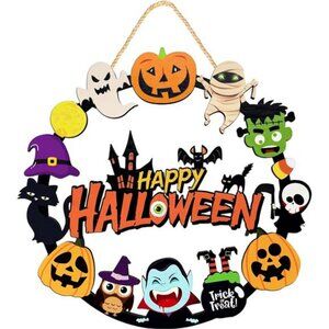 Halloween Decorations Wooden Pumpkin Ghost Door Wreath for Front Door Sign
